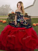 Tulle Sleeveless Floor Length Quinceanera Gowns and Embroidery and Ruffles