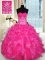 Hot Pink Lace Up Sweet 16 Dress Beading and Appliques and Ruffles Sleeveless Floor Length
