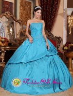 Romantic Teal Beading Strapless Taffeta and Pick-ups Santo Domingo Norte Dominican Republic Quinceanera Dresses