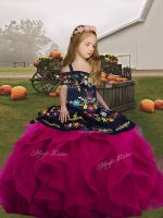 Hot Selling Floor Length Lace Up Little Girls Pageant Gowns Fuchsia for Party and Wedding Party with Embroidery and Ruffles(SKU PAG1284-3BIZ)