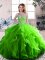 Green Lace Up Scoop Beading and Ruffles Quinceanera Gowns Tulle Sleeveless
