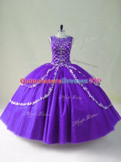 Scoop Sleeveless Tulle Quinceanera Dresses Beading and Appliques Zipper - Click Image to Close