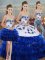 Cute Royal Blue Lace Up 15th Birthday Dress Embroidery and Ruffled Layers and Bowknot Sleeveless Floor Length