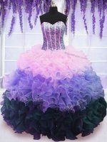 Beauteous Multi-color Sweet 16 Quinceanera Dress Military Ball and Sweet 16 and Quinceanera with Beading and Ruffles and Ruffled Layers Sweetheart Sleeveless Lace Up
