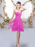 Nice Fuchsia Empire Ruffles and Ruching Dama Dress Lace Up Chiffon Sleeveless Knee Length(SKU BMT0459-7BIZ)