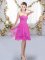 Nice Fuchsia Empire Ruffles and Ruching Dama Dress Lace Up Chiffon Sleeveless Knee Length