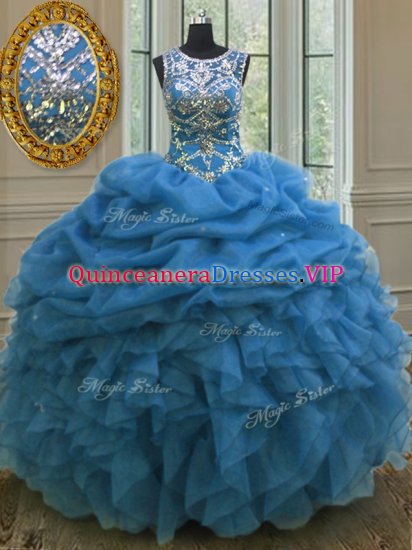 Elegant Scoop Sleeveless Lace Up Floor Length Beading and Ruffles and Pick Ups 15 Quinceanera Dress - Click Image to Close