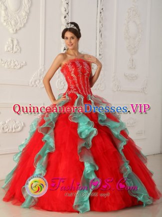 Chorley Lancashire Multi-color Appliques Decorate bodice Customize Quinceanera Dress With Organza For Sweet 16
