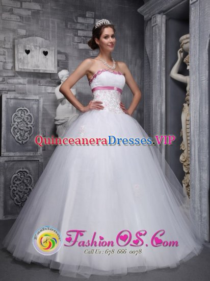 Beading And Appliques Decorate Tulle White Romantic Quinceanera Dress In Liverpool New York/NY - Click Image to Close