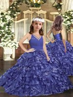 Organza V-neck Sleeveless Zipper Ruffles Little Girls Pageant Dress Wholesale in Lavender