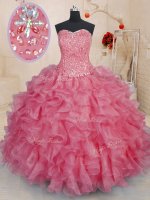 Dramatic Ball Gowns Quinceanera Gowns Pink Sweetheart Organza Sleeveless Floor Length Lace Up(SKU PSSW0222-6BIZ)