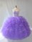 Discount Floor Length Lace Up Quince Ball Gowns Lavender for Sweet 16 and Quinceanera with Beading and Ruffles and Sequins