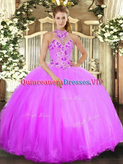 Smart Lilac Ball Gowns Beading and Embroidery Vestidos de Quinceanera Lace Up Tulle Sleeveless Floor Length - Click Image to Close
