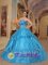 Pottsboro TX Glistening Sequin and Organza With Bows Formal Baby Blue Strapless Quinceanera Dress Ball Gown
