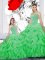 Straps Green Organza Lace Up Quinceanera Gowns Sleeveless Floor Length Beading and Ruffles and Pick Ups