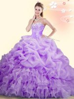 Noble Lilac Lace Up Quinceanera Dresses Beading and Ruffles and Pick Ups Sleeveless With Brush Train(SKU SJQDDT823002-3BIZ)