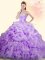 Noble Lilac Lace Up Quinceanera Dresses Beading and Ruffles and Pick Ups Sleeveless With Brush Train