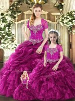 Floor Length Ball Gowns Sleeveless Fuchsia Ball Gown Prom Dress Lace Up