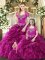 Floor Length Ball Gowns Sleeveless Fuchsia Ball Gown Prom Dress Lace Up