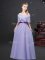 Nice Off the Shoulder Lavender Chiffon Zipper Quinceanera Court of Honor Dress Half Sleeves Floor Length Ruching and Belt