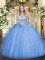 New Arrival Tulle Scoop Sleeveless Lace Up Beading Sweet 16 Dresses in Blue