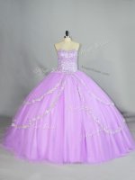 Lavender Ball Gowns Tulle Sweetheart Sleeveless Appliques Lace Up Sweet 16 Dresses