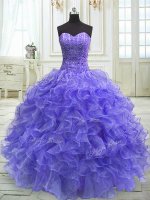 Top Selling Purple Sleeveless Organza Lace Up Vestidos de Quinceanera for Military Ball and Sweet 16 and Quinceanera