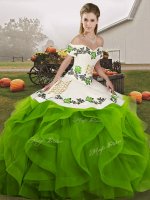 Green Ball Gowns Embroidery and Ruffles Sweet 16 Quinceanera Dress Lace Up Tulle Sleeveless Floor Length