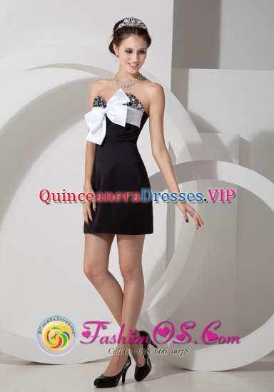 Villa Luzuriaga Argentina Black Column Mini-length Sweetheart Strapless Quinceanera Dama Dress Satin Beading - Click Image to Close