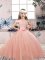 Peach Sleeveless Lace and Belt Floor Length Little Girls Pageant Dress