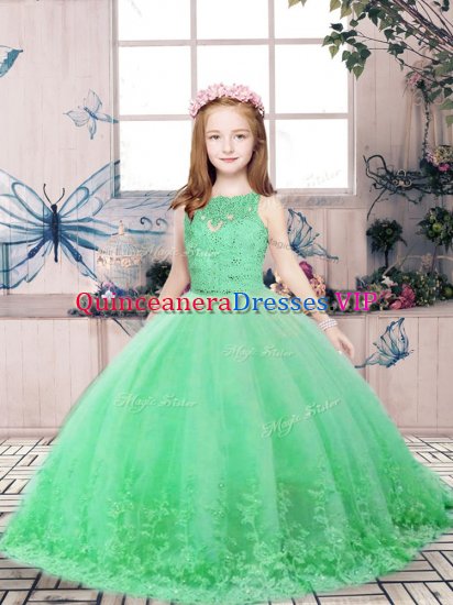 Exquisite Tulle Scoop Sleeveless Backless Lace and Appliques Little Girl Pageant Dress in Green - Click Image to Close