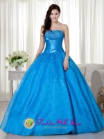 Magnolia TX Ruched Bodice and Beading For Sky Blue Taffeta Ball Gown Quinceanera Dress