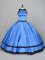 Affordable Blue Ball Gowns Satin Scoop Sleeveless Ruching Floor Length Lace Up Quince Ball Gowns