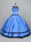 Affordable Blue Ball Gowns Satin Scoop Sleeveless Ruching Floor Length Lace Up Quince Ball Gowns
