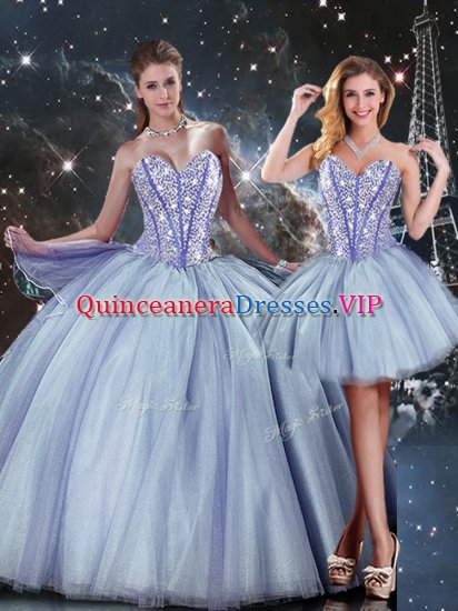 Gorgeous Blue Sleeveless Floor Length Beading Lace Up Military Ball Gown - Click Image to Close