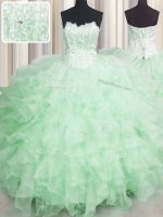Discount Visible Boning Organza Scalloped Sleeveless Lace Up Beading and Ruffles Sweet 16 Dress in Apple Green