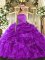 Purple 15th Birthday Dress Military Ball and Sweet 16 and Quinceanera with Ruffles and Pick Ups Strapless Sleeveless Lace Up