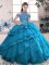 Lovely Blue Organza Lace Up Sweet 16 Quinceanera Dress Sleeveless Floor Length Beading and Ruffled Layers