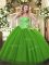 Sleeveless Sequined Floor Length Lace Up Sweet 16 Dresses in Green with Appliques