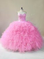 Baby Pink Vestidos de Quinceanera Sweet 16 and Quinceanera with Beading and Ruffles Sweetheart Sleeveless Lace Up