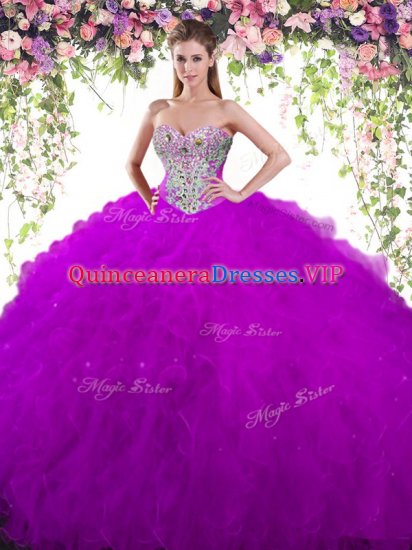 Floor Length Lace Up Quinceanera Gown Eggplant Purple for Military Ball and Sweet 16 and Quinceanera with Beading - Click Image to Close