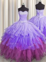 Sleeveless Beading and Ruffles and Ruffled Layers and Sequins Lace Up Quinceanera Gowns