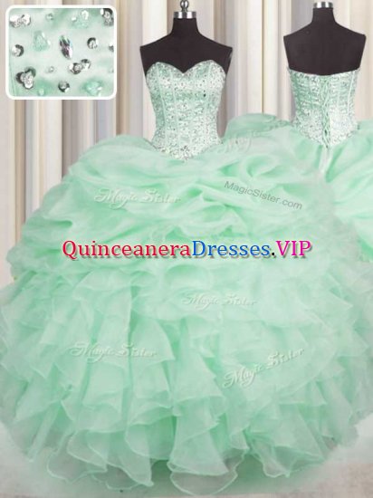Apple Green Sweetheart Neckline Beading and Ruffles Ball Gown Prom Dress Sleeveless Lace Up - Click Image to Close