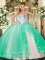 Tulle Sleeveless Floor Length Ball Gown Prom Dress and Beading and Ruffles