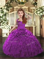 Wonderful Purple Straps Neckline Ruffles Kids Pageant Dress Sleeveless Lace Up