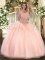 Amazing Peach Ball Gowns Organza Scoop Sleeveless Beading Floor Length Zipper Sweet 16 Quinceanera Dress