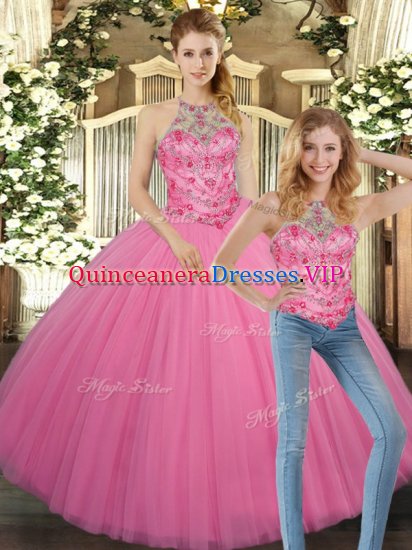 Custom Made Floor Length Ball Gowns Sleeveless Rose Pink 15 Quinceanera Dress Lace Up - Click Image to Close