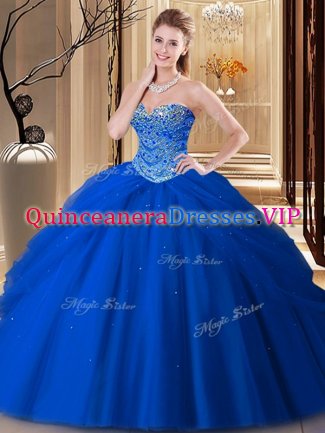 Deluxe Floor Length Royal Blue Sweet 16 Dress Sweetheart Sleeveless Lace Up