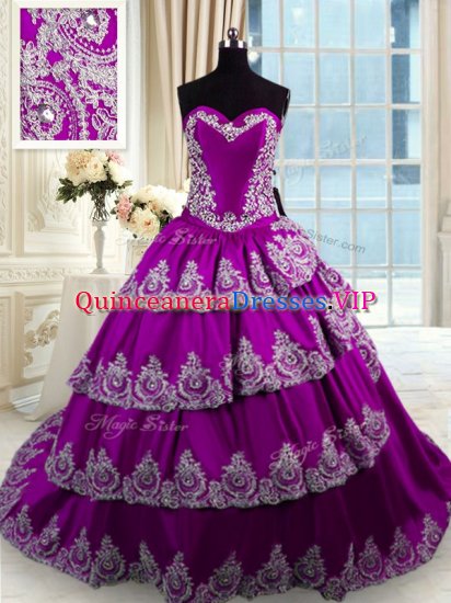 Pretty Ruffled Ball Gowns Ball Gown Prom Dress Eggplant Purple Sweetheart Taffeta Sleeveless With Train Lace Up - Click Image to Close