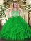 Green Sweetheart Neckline Beading and Ruffles Ball Gown Prom Dress Sleeveless Lace Up